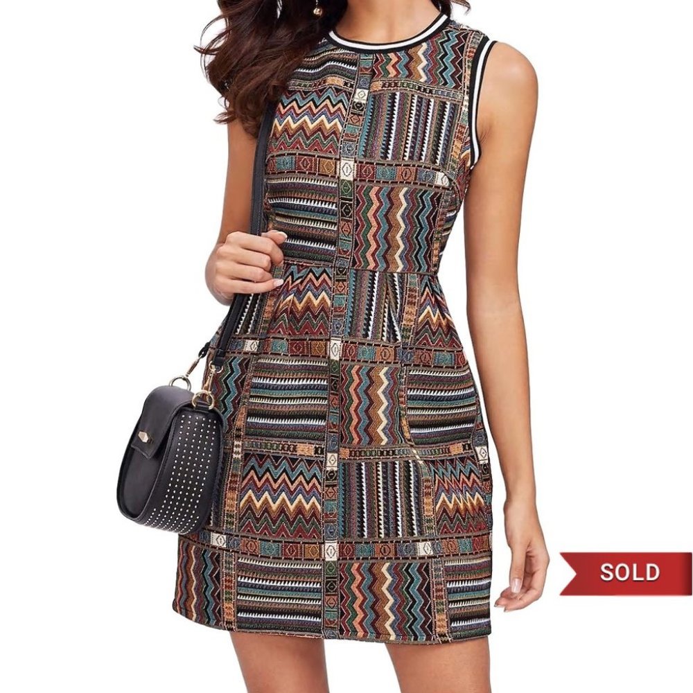 HP💥 Tribal Print Weaved Sheath Dress - Picture 1 of 7